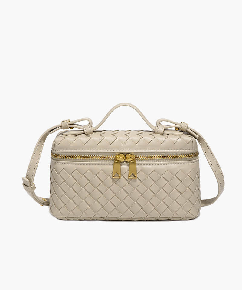 Gevlochten Crossbodytas – Compacte Tas met Luxe Uitstraling en Gouden Accenten