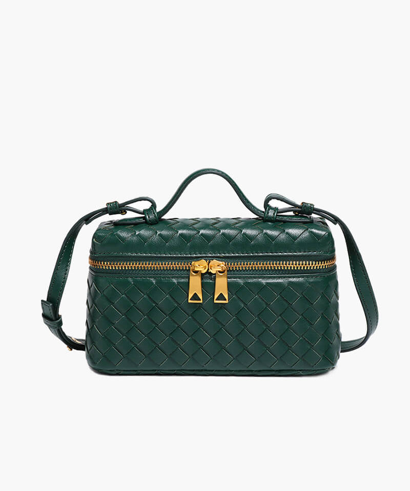 Gevlochten Crossbodytas – Compacte Tas met Luxe Uitstraling en Gouden Accenten