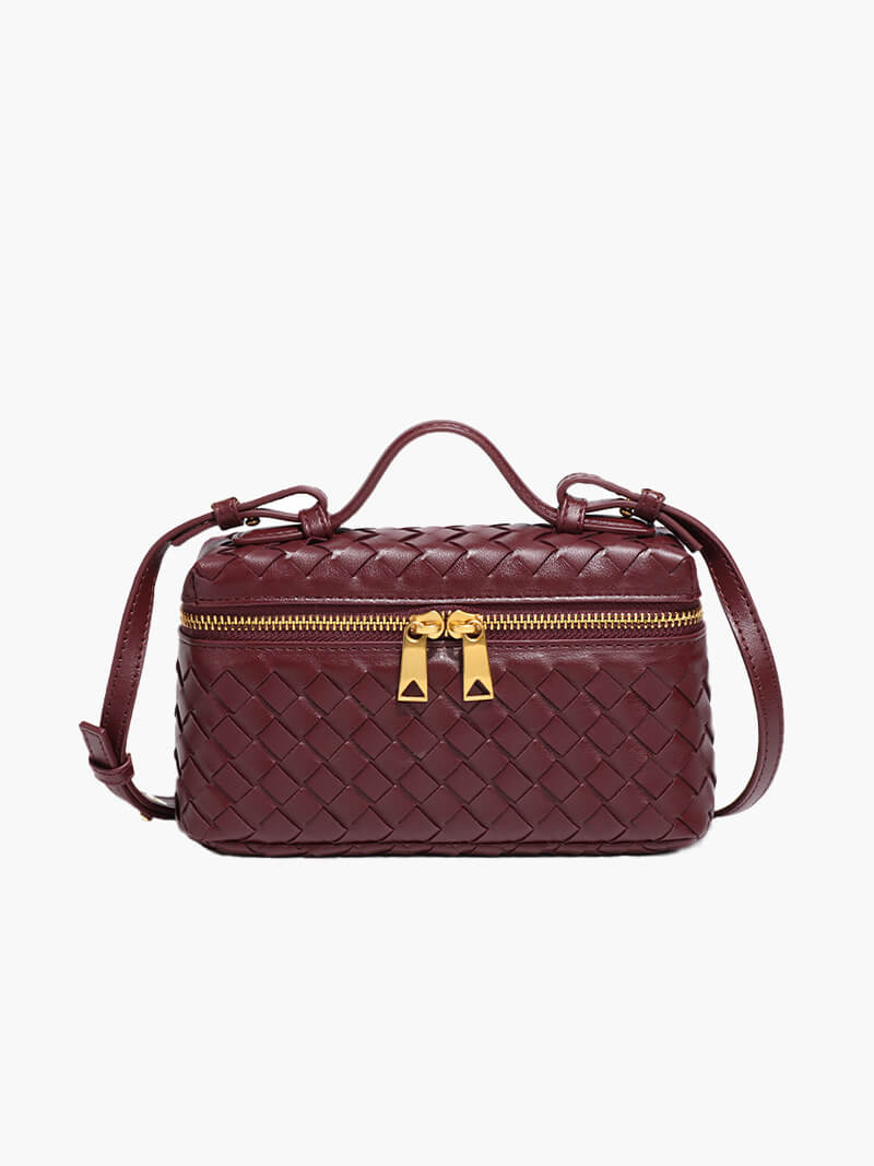 Gevlochten Crossbodytas – Compacte Tas met Luxe Uitstraling en Gouden Accenten