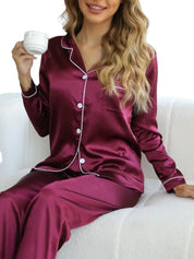 Dames pyjamaset satijn | Luxe satijnen pyjama met glans | Comfortabele slaapset