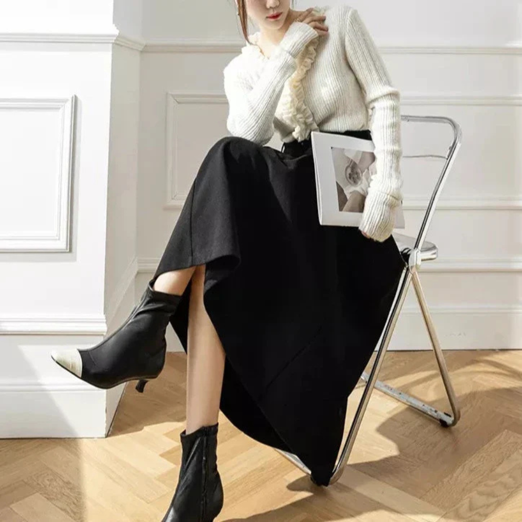 Elegante damesrok – getailleerde midi-rok met split en flatterende pasvorm