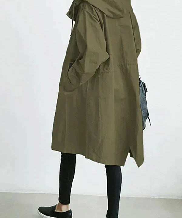 Regenjas voor Dames – Waterafstotende Jas met Capuchon, Knoopsluiting & Losse Pasvorm