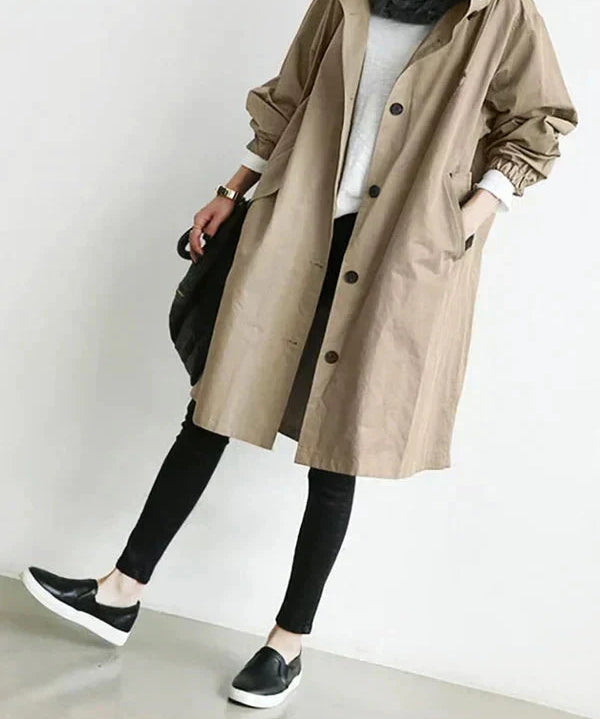 Regenjas voor Dames – Waterafstotende Jas met Capuchon, Knoopsluiting & Losse Pasvorm