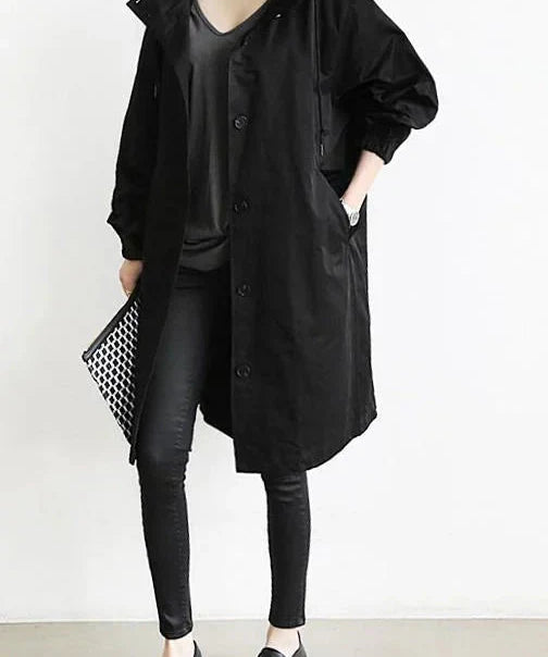 Regenjas voor Dames – Waterafstotende Jas met Capuchon, Knoopsluiting & Losse Pasvorm