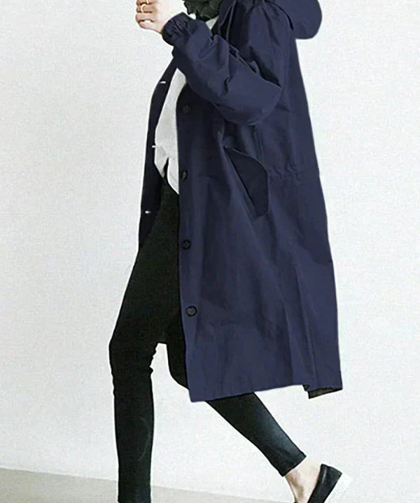 Regenjas voor Dames – Waterafstotende Jas met Capuchon, Knoopsluiting & Losse Pasvorm
