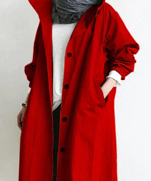 Regenjas voor Dames – Waterafstotende Jas met Capuchon, Knoopsluiting & Losse Pasvorm