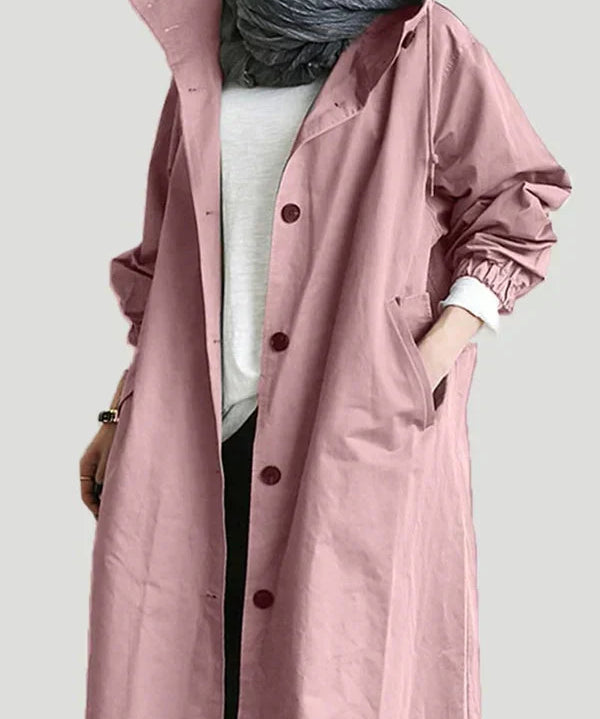 Regenjas voor Dames – Waterafstotende Jas met Capuchon, Knoopsluiting & Losse Pasvorm