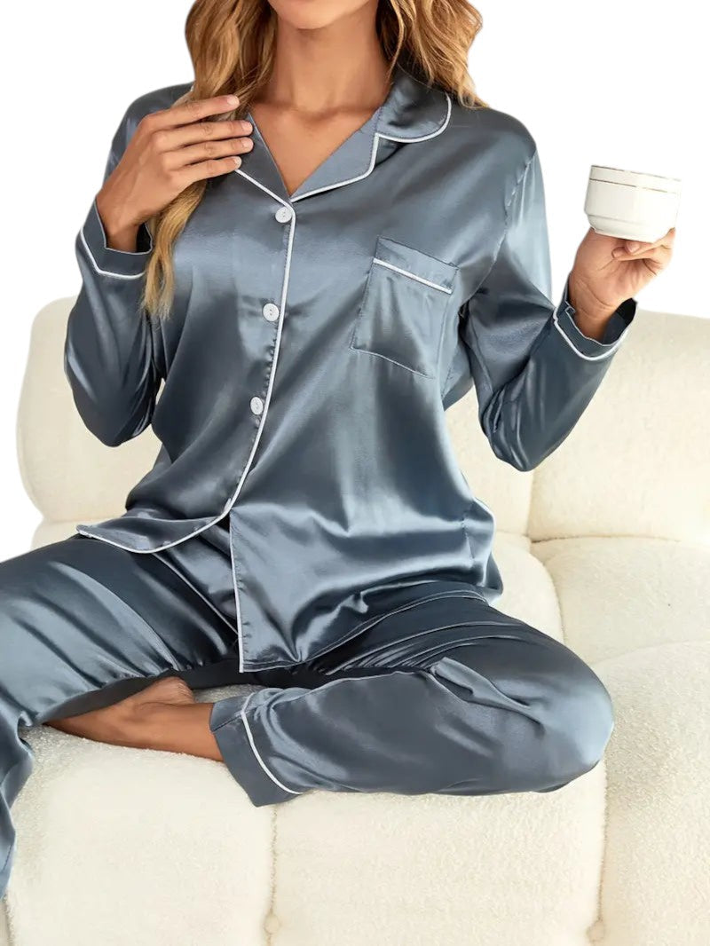 Dames pyjamaset satijn | Luxe satijnen pyjama met glans | Comfortabele slaapset