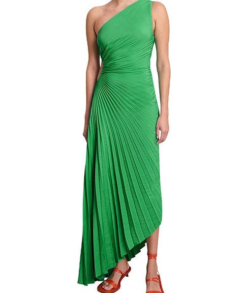 Delfina Geplooide Maxi-Jurk Dames – Elegante One-Shoulder Jurk met Schuine Kraag