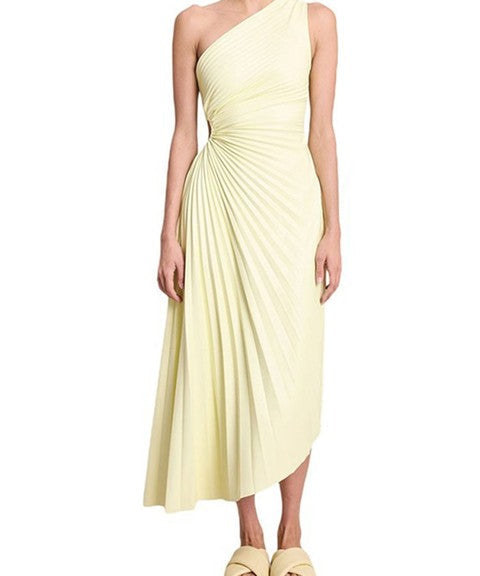 Delfina Geplooide Maxi-Jurk Dames – Elegante One-Shoulder Jurk met Schuine Kraag