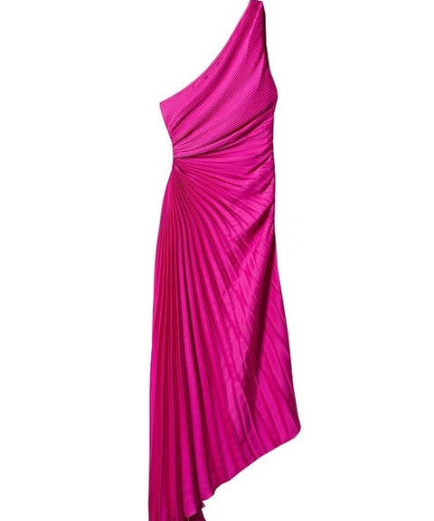Delfina Geplooide Maxi-Jurk Dames – Elegante One-Shoulder Jurk met Schuine Kraag