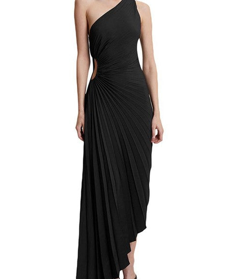 Delfina Geplooide Maxi-Jurk Dames – Elegante One-Shoulder Jurk met Schuine Kraag
