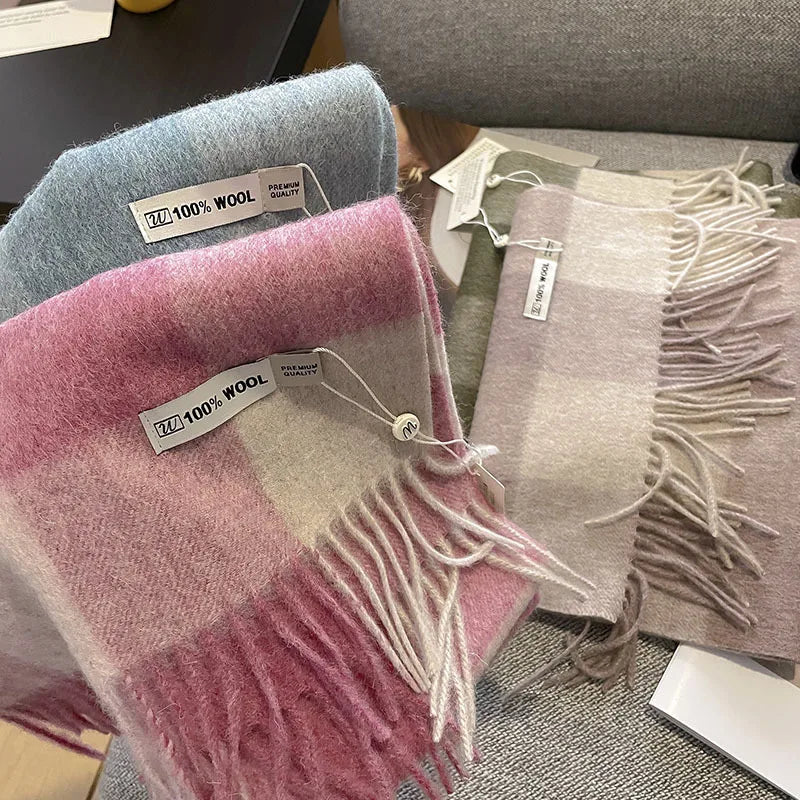 Luxe wollen sjaal dames – warme dambord wintersjaal van 100% wol