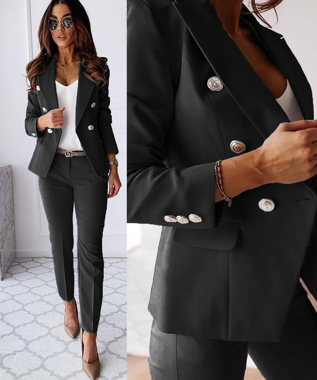 Stijlvolle Jas en Broek Set voor Dames – Elegante Co-ord Colbert & Pantalon