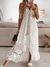 Mara Maxidress – Elegante Boho Zomerjurk met V-Hals en Unieke Details
