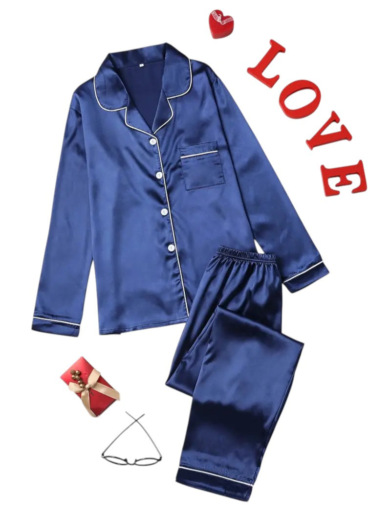 Dames pyjamaset satijn | Luxe satijnen pyjama met glans | Comfortabele slaapset