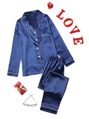 Dames pyjamaset satijn | Luxe satijnen pyjama met glans | Comfortabele slaapset