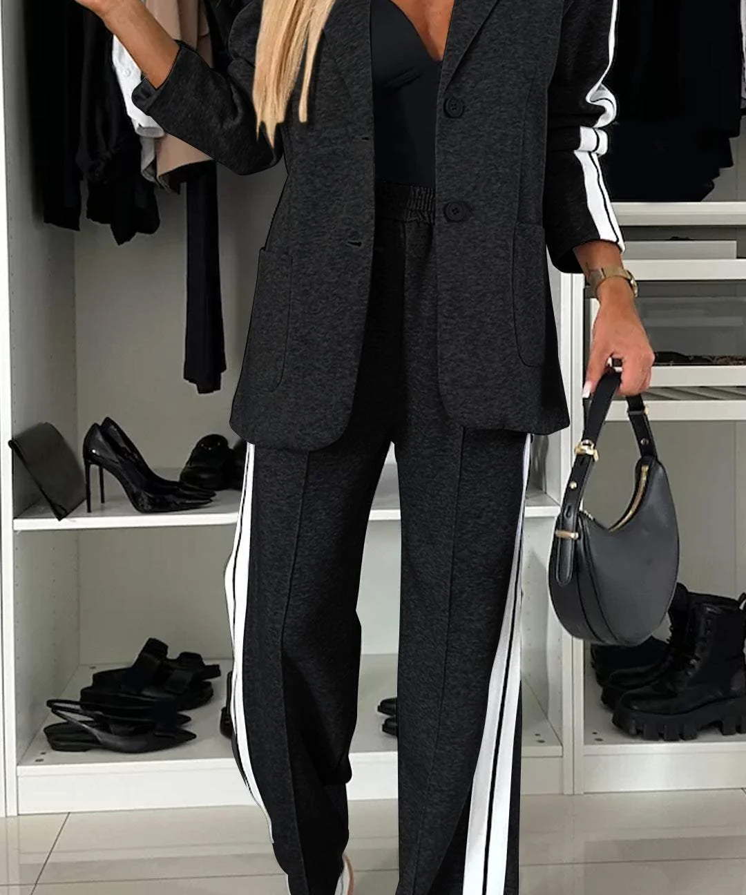 Essentials Casual Kantoorpak Dames – Luxe Trainingspak met Blazer & Elastische Broek