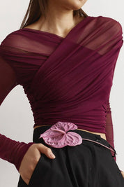 Doorzichtige mesh top dames – elegante sheer top met lange mouwen