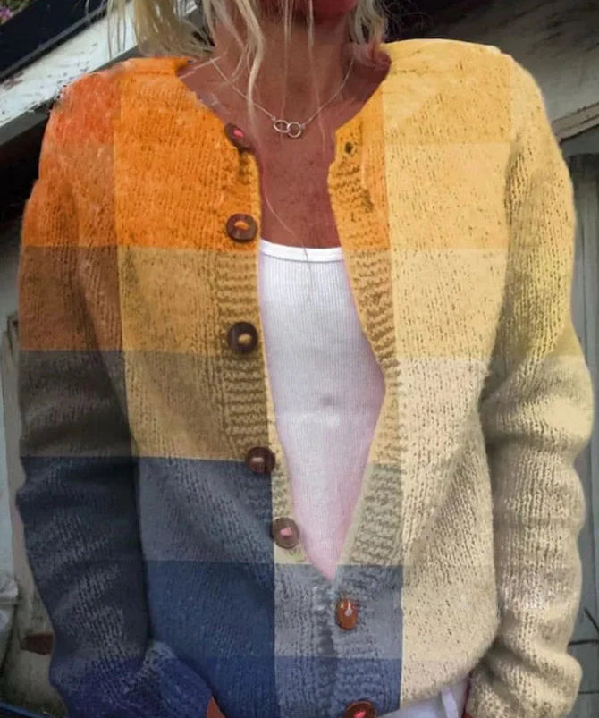 Gebreide Cardigan Dames – Vest met Knopen & Bloemenprint | Comfortabele Damestrui