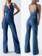 Amalia dames jumpsuit | Denim jumpsuit met open rug | Elegante zomer one-piece