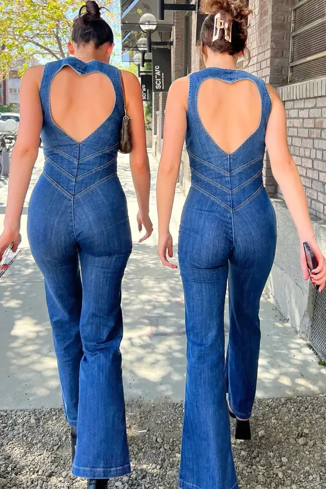 Amalia dames jumpsuit | Denim jumpsuit met open rug | Elegante zomer one-piece