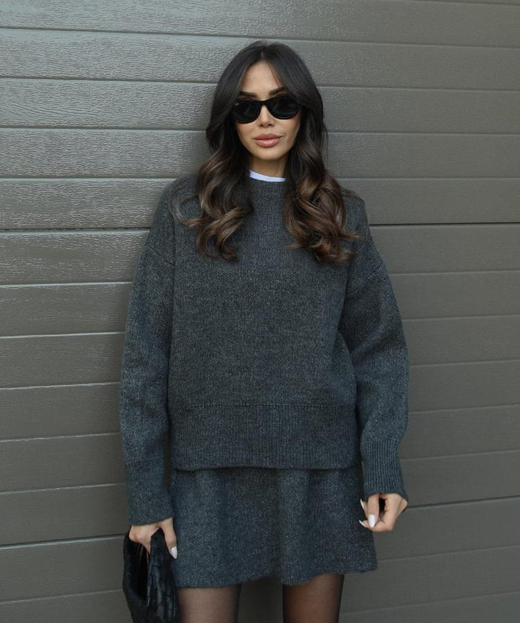 Herfst winter set dames – trui met bijpassende rok in bordeaux