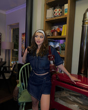 ASHLEY dames denim set – top & skort outfit in licht of donker denim