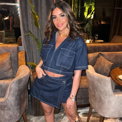 ASHLEY dames denim set – top & skort outfit in licht of donker denim