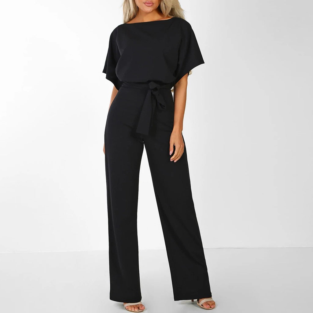 Elegante jumpsuit dames – chique wide leg jumpsuit met lace-up taille
