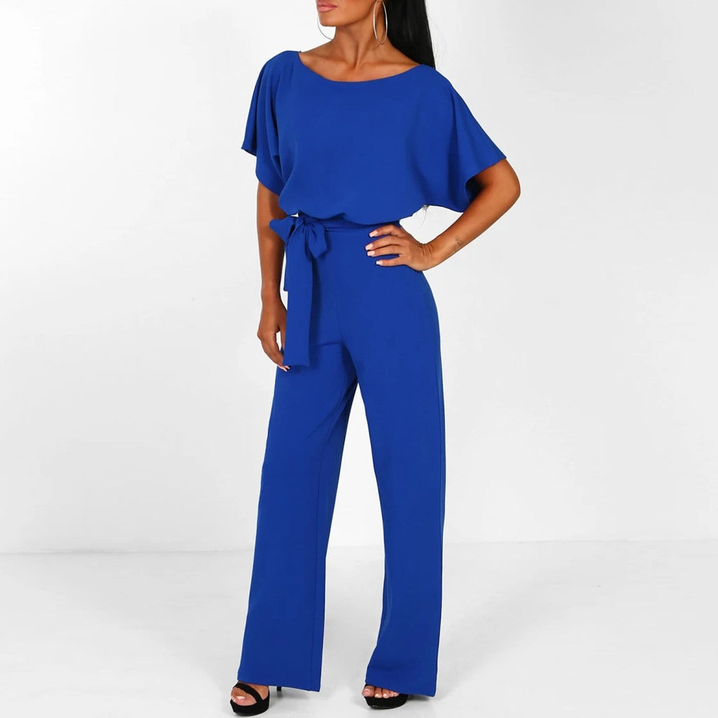Elegante jumpsuit dames – chique wide leg jumpsuit met lace-up taille
