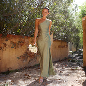 Dames One Shoulder Zomerjurk – Elegante Lange Jurk met Hoge Split | Samantha