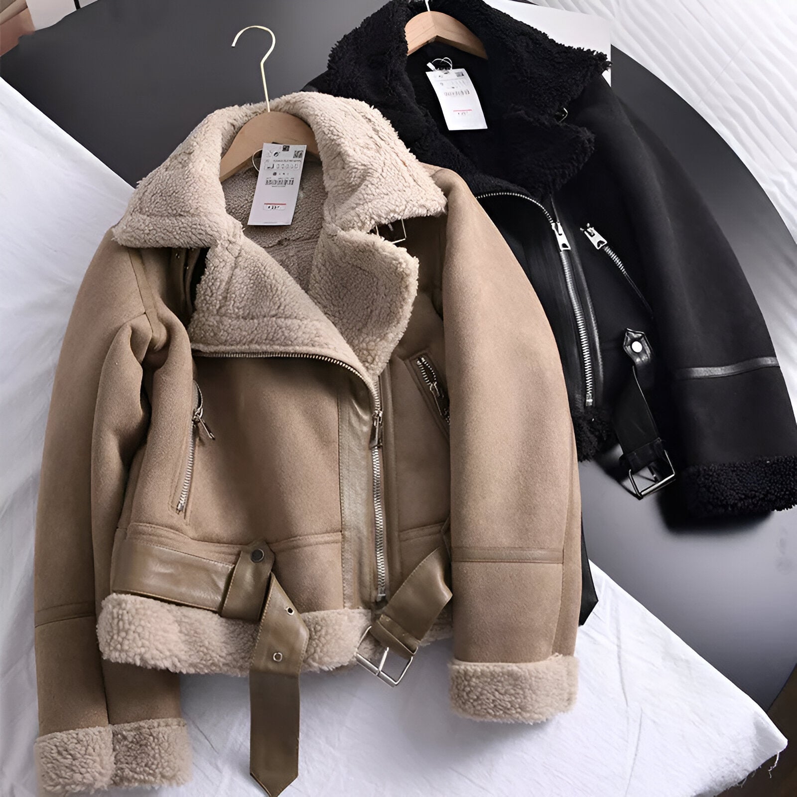 Bikerjas Dames met Imitatiebont | Oversized Suède Look & Taille-riem