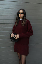 Herfst winter set dames – trui met bijpassende rok in bordeaux