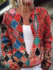 Gebreide Cardigan Dames – Vest met Knopen & Bloemenprint | Comfortabele Damestrui