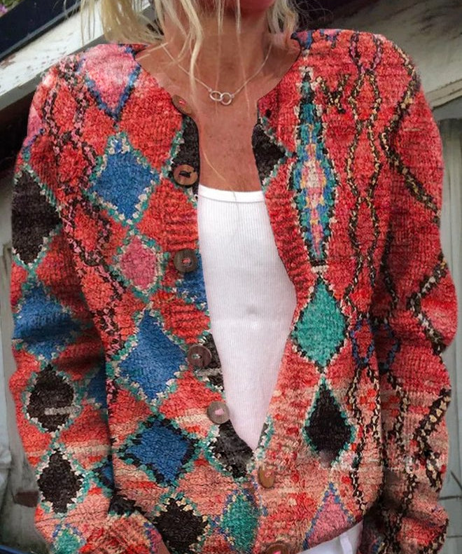 Gebreide Cardigan Dames – Vest met Knopen & Bloemenprint | Comfortabele Damestrui