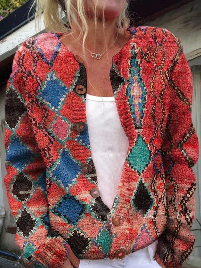 Gebreide Cardigan Dames – Vest met Knopen & Bloemenprint | Comfortabele Damestrui