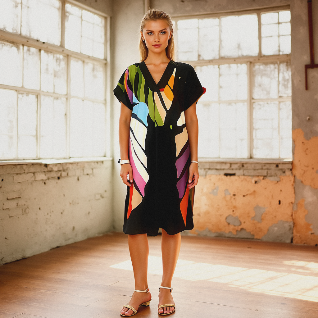 Roos Zomerjurk – Lichte Midi-Jurk met Bladmotief