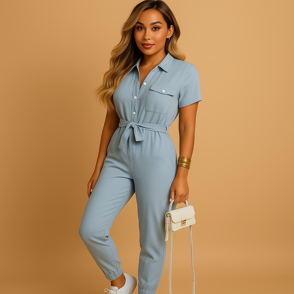 Elvira dames jumpsuit | Getailleerde one-piece met knoopsluiting | Elegante pasvorm