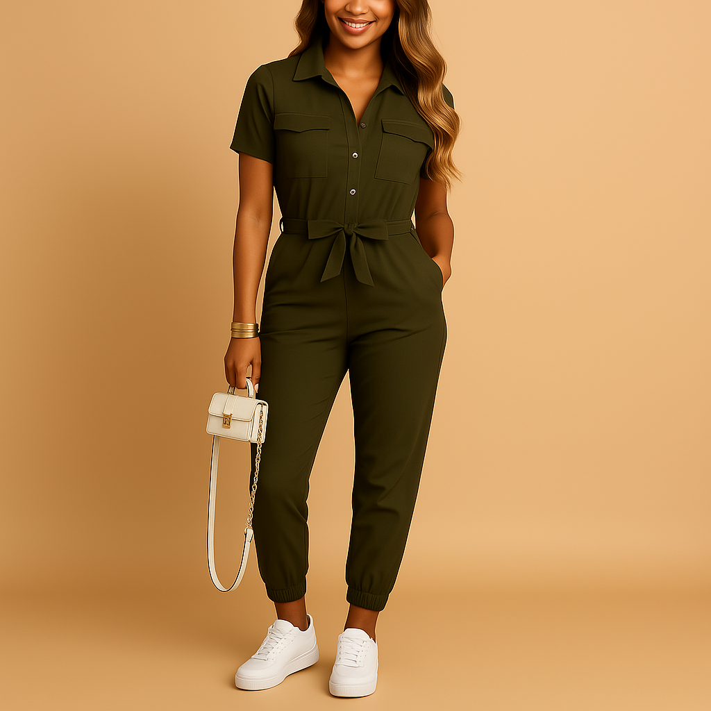 Elvira dames jumpsuit | Getailleerde one-piece met knoopsluiting | Elegante pasvorm