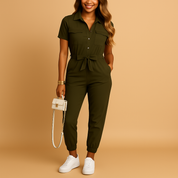 Elvira dames jumpsuit | Getailleerde one-piece met knoopsluiting | Elegante pasvorm