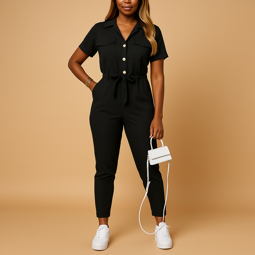 Elvira dames jumpsuit | Getailleerde one-piece met knoopsluiting | Elegante pasvorm