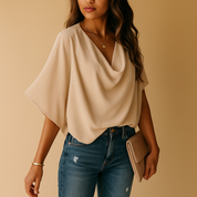 Loïs dames blouse | Luchtige chiffon blouse met vleermuismouwen | Elegante V-hals