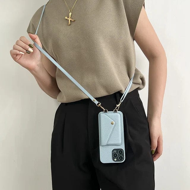 Leren crossbody telefoonhoesje dames – hoes met pasjeshouder en afneembare schouderriem