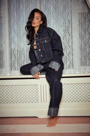 Denim Twee-Delen Ensemble met Lange Mouwen en Kraag – Stijlvol & Tijdloos