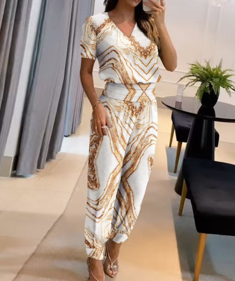 UrbanElegance dames set – blouse met pofmouwen & broek met elastische taille