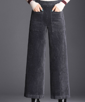 Corduroy Damesbroek – Elegante Broek met Wijde Pijpen en Zachte Ribstof