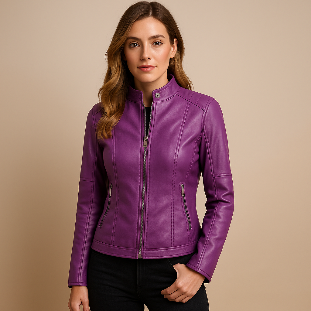 Lotte Leren Jas Dames – Elegante Jas met Ritssluiting & Stijlvolle Kraag