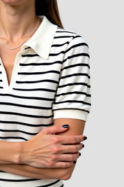 Gestreepte Blouse Dames – Katoenen V-Hals Blouse met Tijdloze Pasvorm | Emma Model