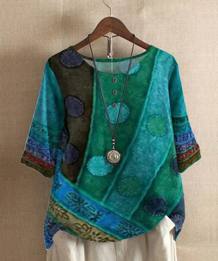 Ritva Boho Top Dames | Luchtige Oversized Top met Unieke Print